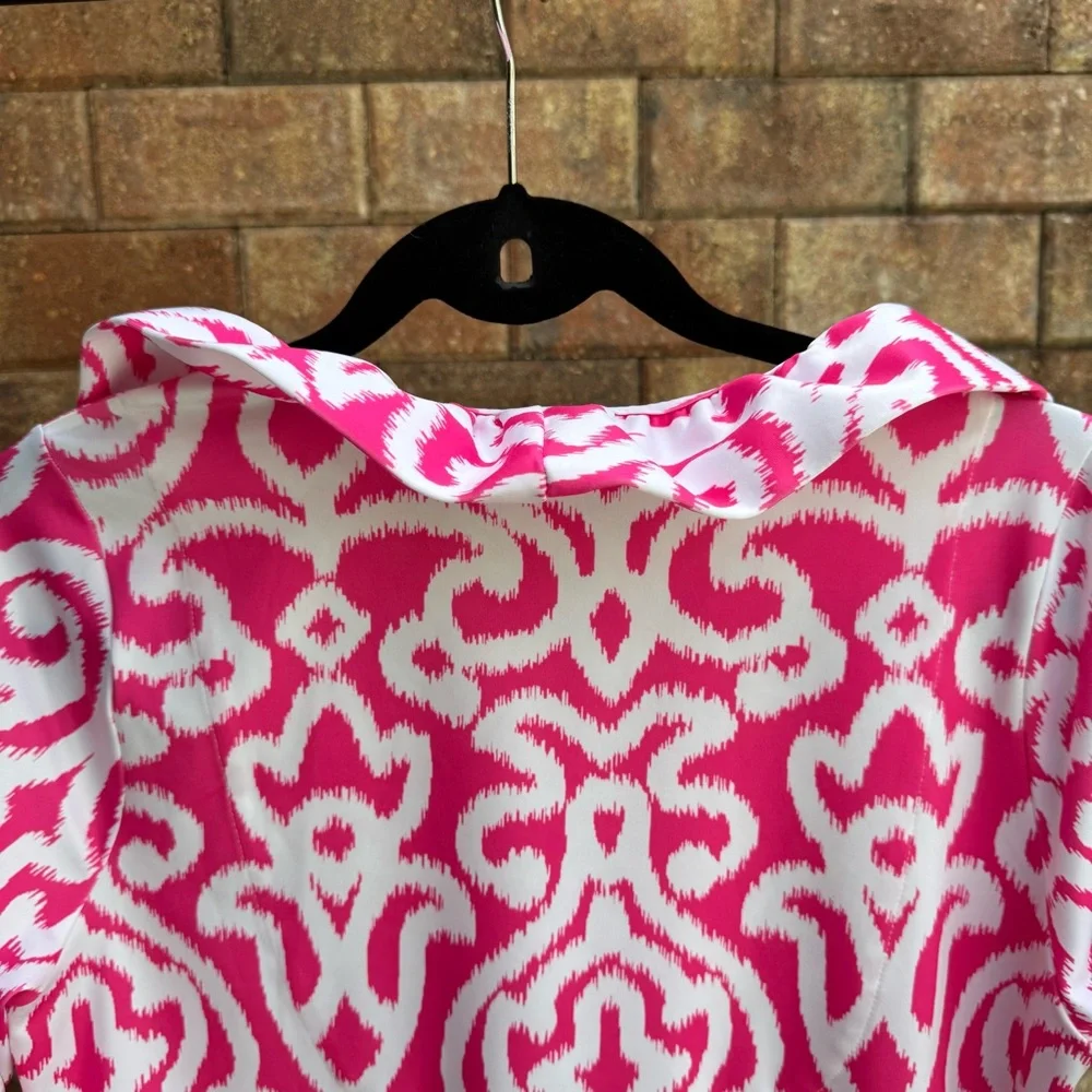 Gretchen Scott Design Vibrant Pink and White Midi Dress Size M - Picture 5 of 5